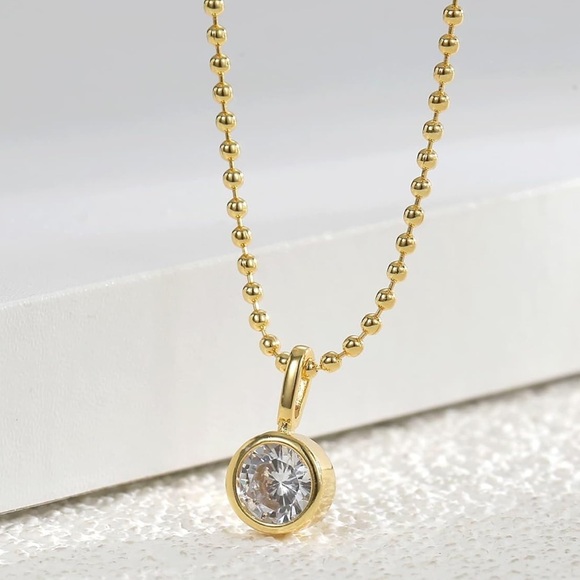 Jewelry - NEW 14K Gold Plated CZ Solitaire Necklace